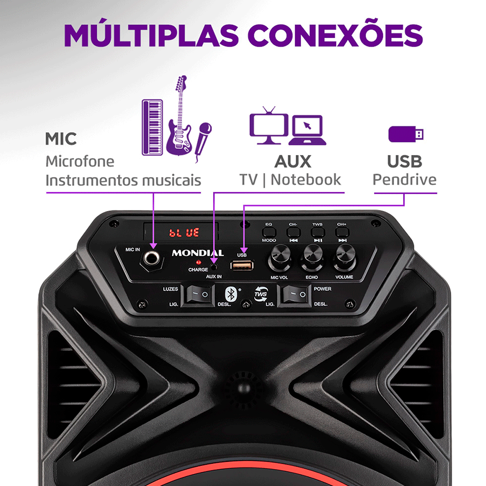 Caixa de Som Amplificada Mondial Connect Partyplus - Imagem 6
