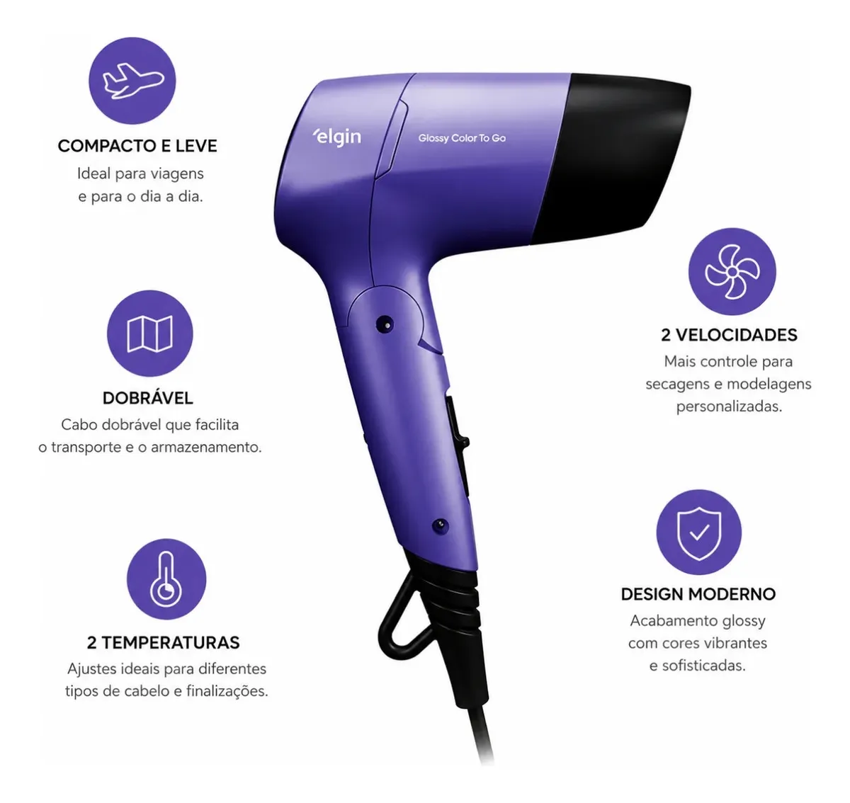Secador Glossy Color To Go - Compacto Dobrável 1.200W Bivolt - Imagem 5