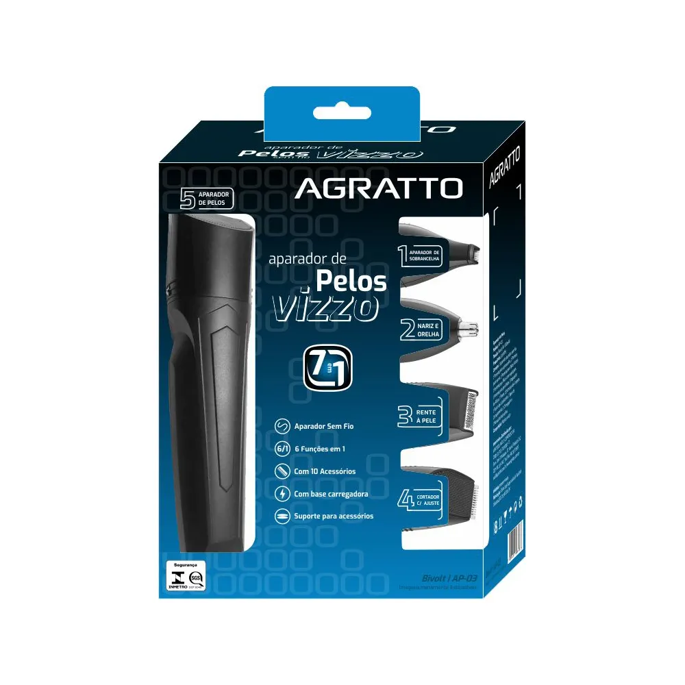 Aparador de Pelos 7 em 1 Bivolt Vizzo Agratto - Imagem 2